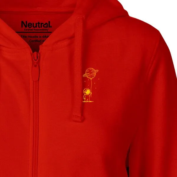 HANDGEDRUCKT HANDGEDRUCKT "Kosmokind" Frauen Zip Hoody Neutral, Red, – Produktbild 1 von 4