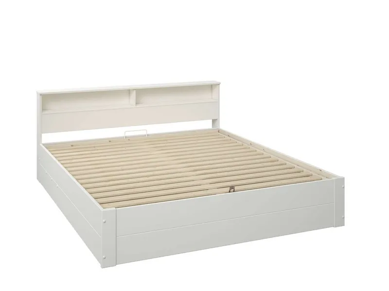 OTTO home Stauraumbett MAREILLES, Bett, Made in Europe, FSC® zertifiziertes Massivholz (140x200cm und 180x200cm), Massivholz, Hebemechanismus, Stauraum im Kopfteil und unter dem Bett, Weiß, – Produktbild 2 von 8
