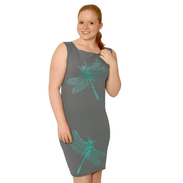 HANDGEDRUCKT HANDGEDRUCKT "3Azurjungfern" Bio-Kleidchen, Platingrau, – Produktbild 1 von 3