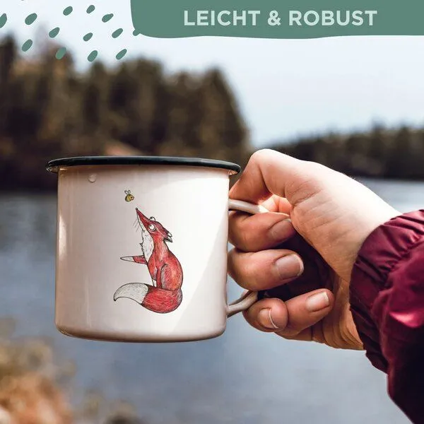 LIGARTI Emaille Tasse – Wegweiser (Fuchs & Biene) – LIGARTI Tiermanufaktur – Produktbild 4 von 4
