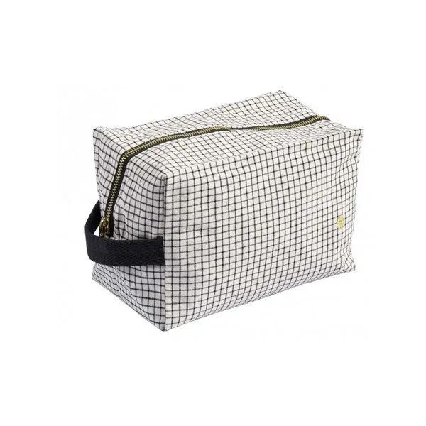 La Cerise sur le Gâteau La Cerise sur le Gâteau Cube Kulturtasche | Kosmetiktasche aus Bio-Baumwolle, Schwarz-weiß kariert, – Produktbild 2 von 4