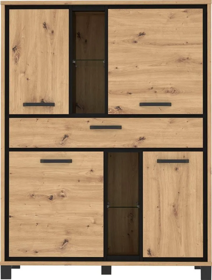 FORTE Highboard Trondheim, Höhe 161 cm, Braun|schwarz, – Produktbild 2 von 5
