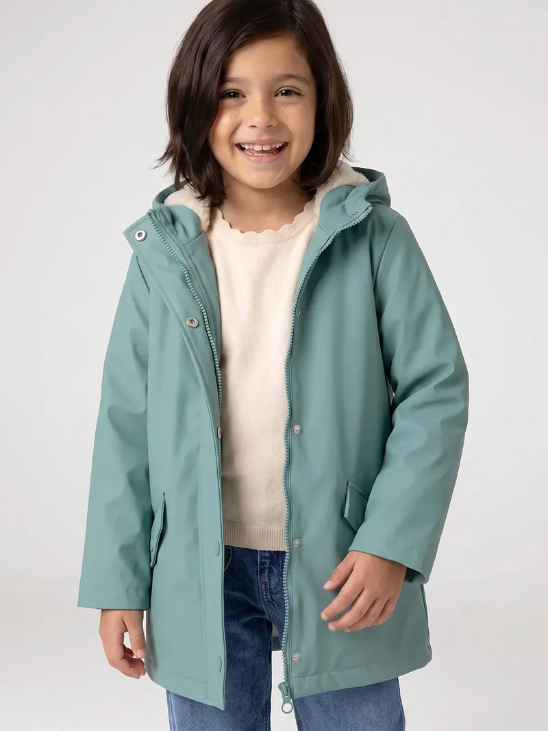 Vertbaudet Warme Regenjacke mit Teddyfleece-Futter Mädchen, Grün, – Produktbild 1 von 4