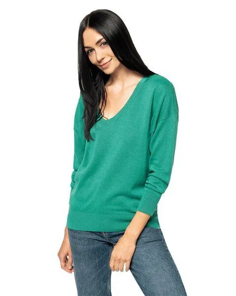 YTWOO YTWOO Damenpullover mit V-Ausschnitt aus Bio-Baumwolle und Lyocell TENCEL, Schwarz, – Produktbild 2 von 3
