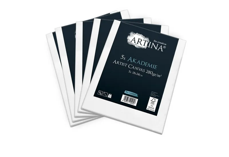 Artina Keilrahmen Akademie Leinwand, 18x24cm, Weiß, 5er Set, FSC, 100% Baumwolle, Canvas, 280 g/m², vorgrundiert, Galerieheftung & gefaltet, Weiß, – Produktbild 2 von 5