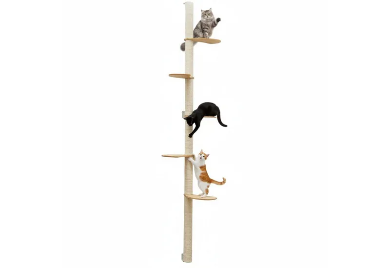 eyepower Kratzbaum zur Wandmontage 240 cm Wandkratzbaum für Katzen mit 5 Bambus Plateaus, Sistammstamm Wand - Katzenkratzbaum platzsparend - Kletterwand Katze, Beige, – Produktbild 1 von 5