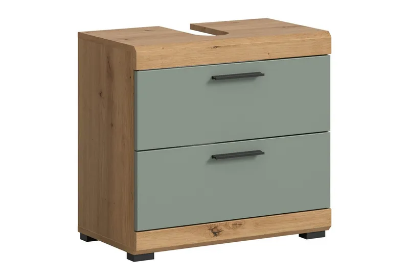furnling Waschbeckenunterschrank Scott 2 Schubladen, Badmöbel, Badschrank, Badunterschrank, 60 cm breit, Grün, – Produktbild 1 von 5