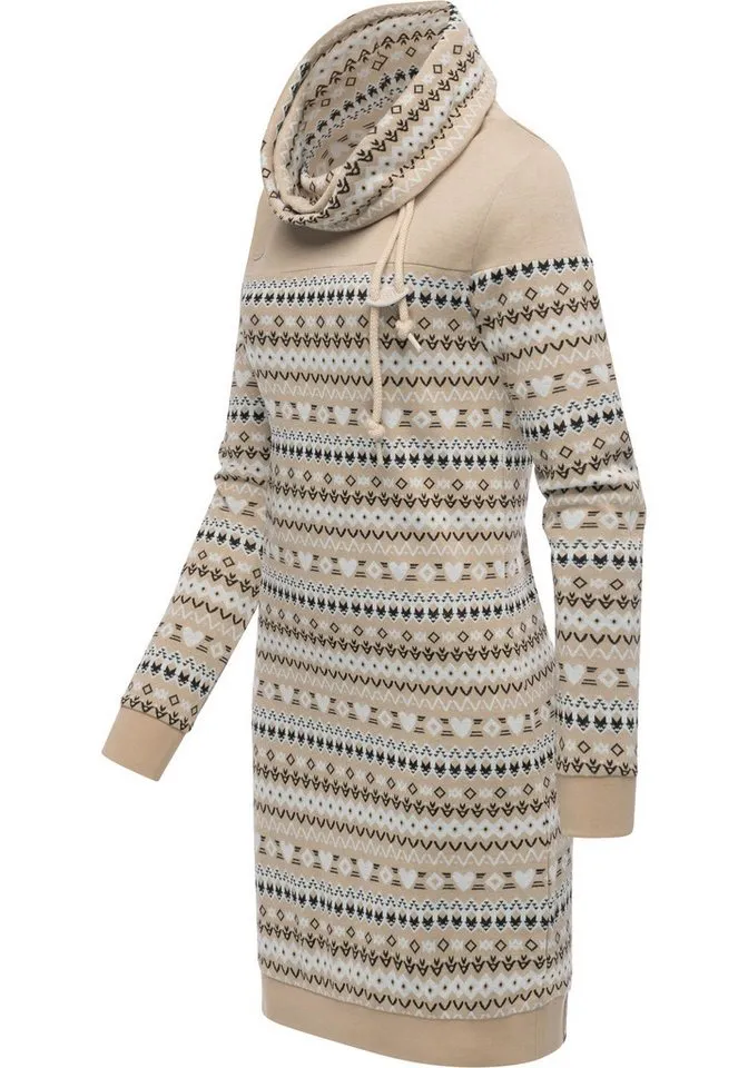 ragwear ragwear Sweatkleid Chlloe Jacquard YOUMODO stylisches Langarmkleid mit verspieltem Print, Beige|braun, – Produktbild 2 von 5