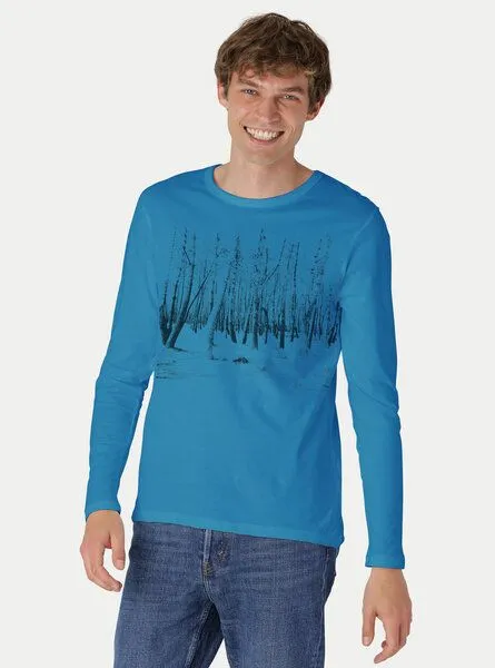 Peaces.bio - handbedruckte Biomode Peaces.bio - handbedruckte Biomode Herren Langarmshirt Woodland, Türkis, – Produktbild 2 von 2