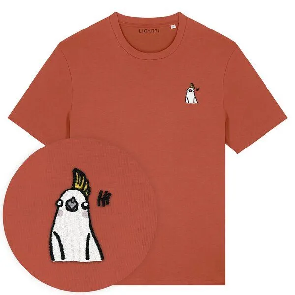 LIGARTI Besticktes T-Shirt – Heidi der Nymphensittich – LIGARTI Tiermanufaktur, Terracotta, – Produktbild 1 von 4
