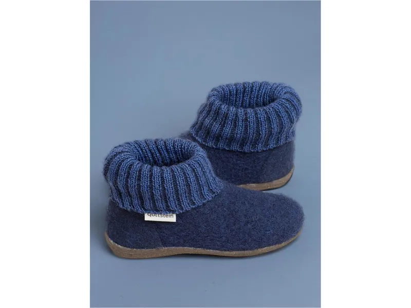 Gottstein Gottstein Kinder Hausschuhe Hüttenschuhe Wollwalk Gummi-Kork Sohle, Blau, – Produktbild 2 von 2