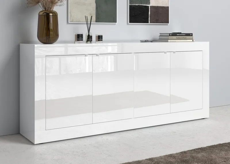 Home affaire Sideboard Basic Breite 207 cm, Kommode 4 Türen, Anrichte, Metallgriff, moderne Rahmenoptik, viel Stauraum, Farbauswahl, Weiß, – Produktbild 8 von 8