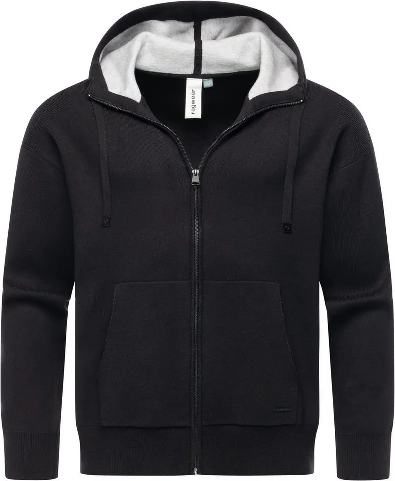 ragwear ragwear Kapuzensweatjacke Raggan Zip Zipper aus Rippstrick mit großer Kapuze, Schwarz, – Produktbild 1 von 3