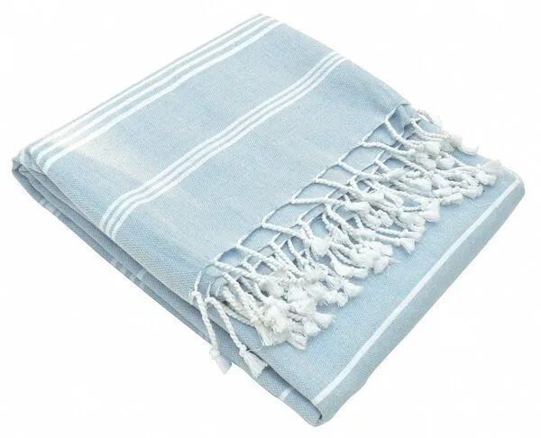 Karawan authentic Karawan authentic Fouta Hamamtuch aus reiner Bio-Baumwolle 200 × 100 cm (Stil HAMMAM), Cloud blue, – Produktbild 3 von 5