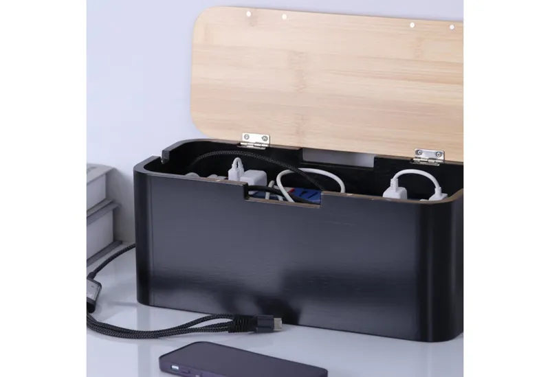 RELAXDAYS RELAXDAYS Kabelbox aus Bambus, Braun|schwarz, – Produktbild 5 von 5
