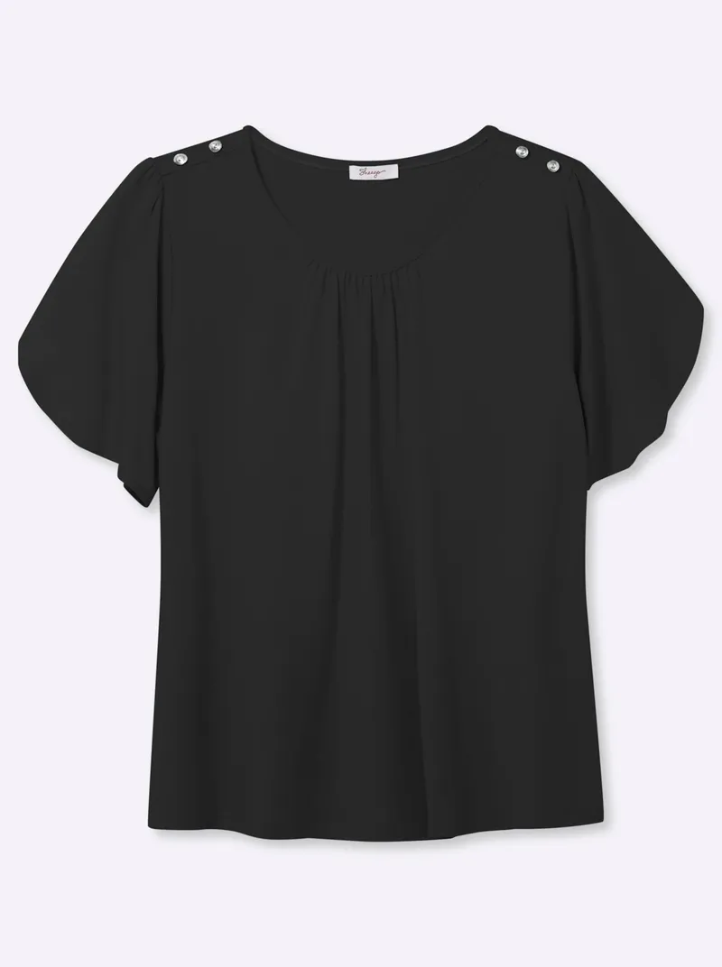 sheego Rundhalsshirt schwarz, Schwarz, – Produktbild 1 von 2