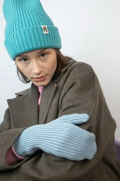 Strickmütze aus Merinowolle, abstehend Unisex Kiwistories, Türkis, – Produktbild 2 von 4