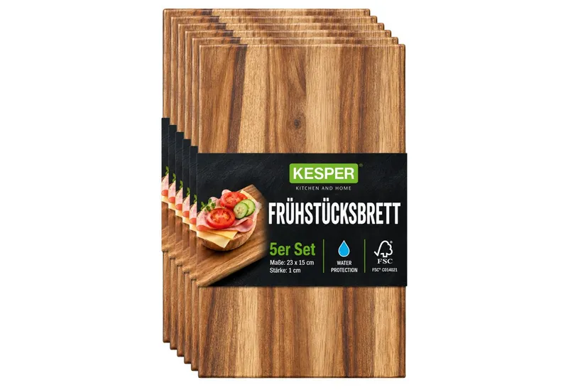 Kesper Kesper Frühstücksbrett Vesperbrett, Akazie, FSC, Akazienholz, (Set, 5-St), 5er Set, Beige, – Produktbild 1 von 5