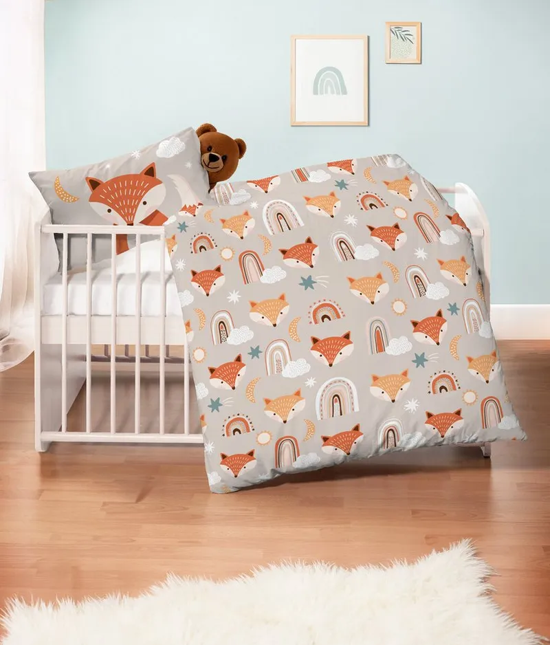 Stoffschmiede Kinderbettwäsche, 3-Teilig, Fuchs, Bio-Baumwolle, Grau, – Produktbild 2 von 2