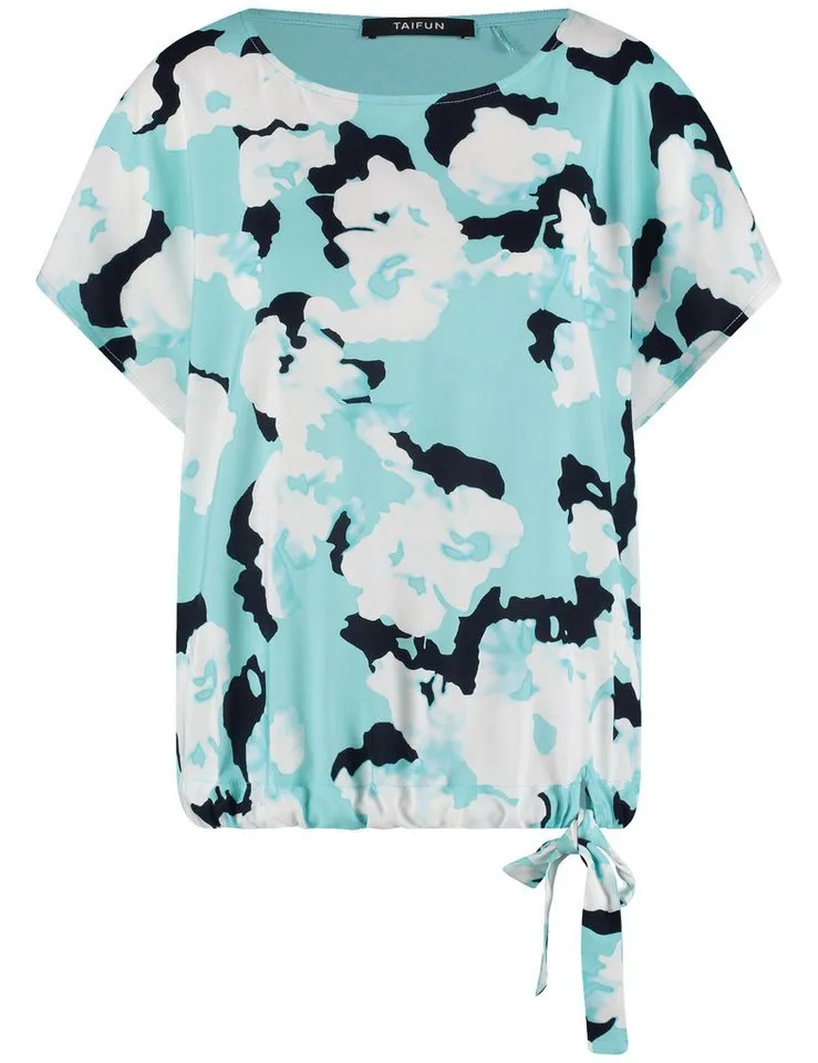 Taifun Taifun T-Shirt - Shirt mit Knotendetail und Frontprint, Blau, – Produktbild 1 von 2