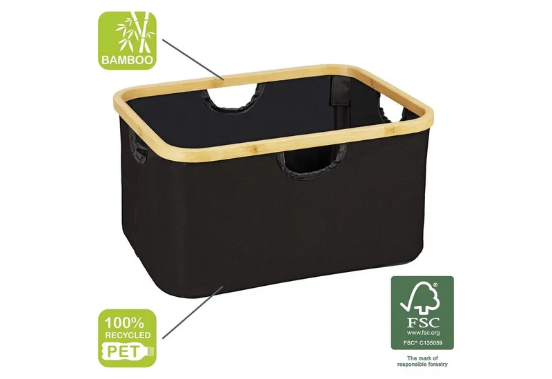Wenko Wenko Wäschekorb Modell Ecori (Set, 2 St), Aufbewahrungskörbe, recyceltes Polyester mit Bambusrahmen, Schwarz, – Produktbild 5 von 5