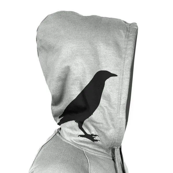 HANDGEDRUCKT HANDGEDRUCKT "Rabenflüsterer" Männer Zip Hoody aus reiner Biobaumwolle (kbA), Grey, – Produktbild 1 von 4