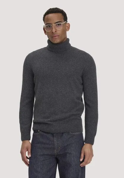 hessnatur hessnatur Rollkragen-Pullover Regular aus Bio-Merinowolle und Bio-Baumwolle, Anthrazit, – Produktbild 1 von 4