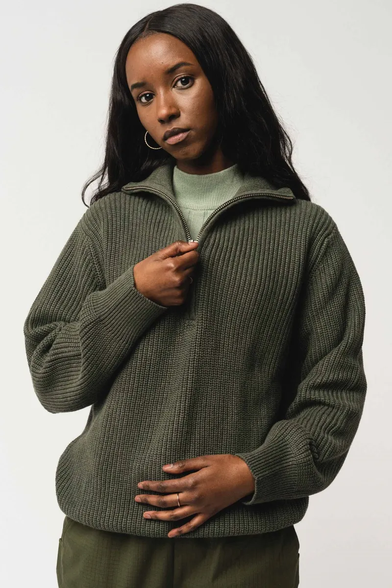 MELA MELA Herren vegan Strickpullover Gerippt Udai Grün Melange, Olivgrün, – Produktbild 2 von 2