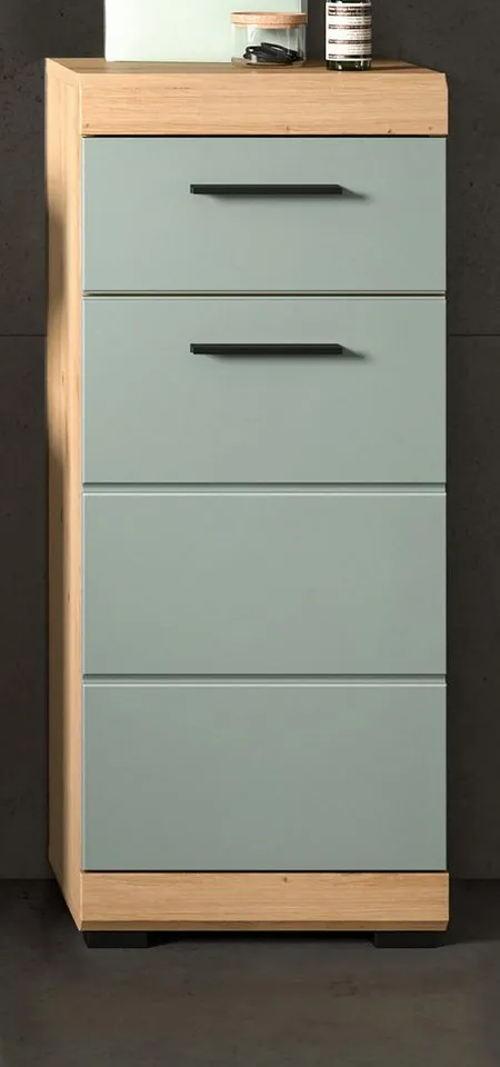 Inn.Furn Badkommode Shawn (Badschrank in Salbei und Artisan Eiche, 37 x 88 cm), mit Vollauszug, Beige, – Produktbild 3 von 5
