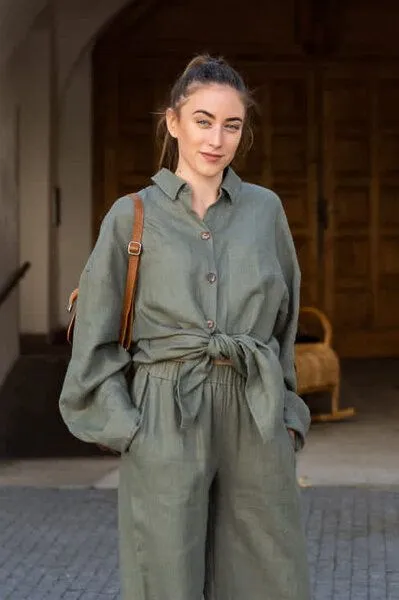 gust. gust. Damen Oversized Hemdbluse aus Leinen - Oversized linen shirt - 100% Bio-Leinen, Pine (grün), – Produktbild 2 von 4
