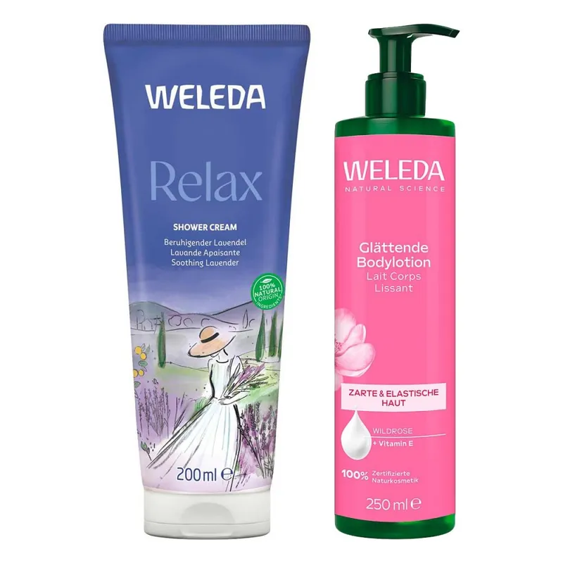 Weleda Glättende Bodylotion & Relax Shower Cream Lavendel – Produktbild 1 von 1