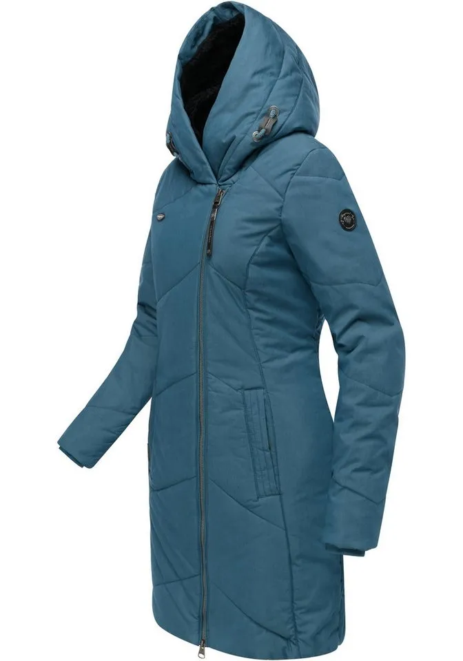 ragwear ragwear Wintermantel Gordon Long gesteppter Winterparka mit asymmetrischem Kragen, Blau|grau, – Produktbild 3 von 4