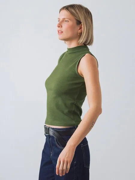 Honest Basics Honest Basics Damen Mock-Top aus Bio- und recycelter Baumwolle, Zypresse, – Produktbild 3 von 4