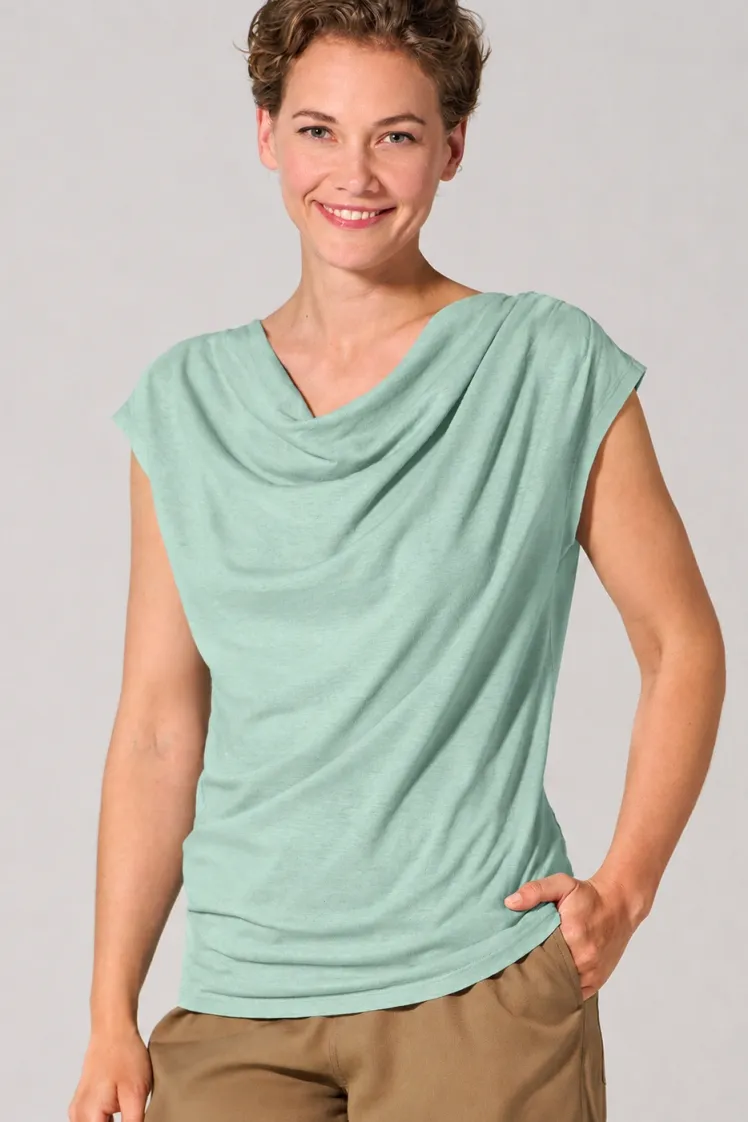 HempAge Hempage Damen vegan Top Mit Wasserfallausschnitt Menta Grün, Grün, – Produktbild 2 von 2