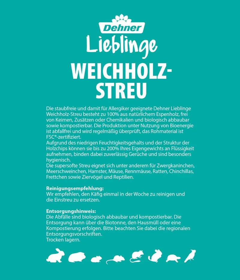 Dehner Einstreu Lieblinge Einstreu für Nager / Vögel / Reptilien, 10 kg, staubfreies Weichholz, Allergiker-geeignet – Produktbild 2 von 2