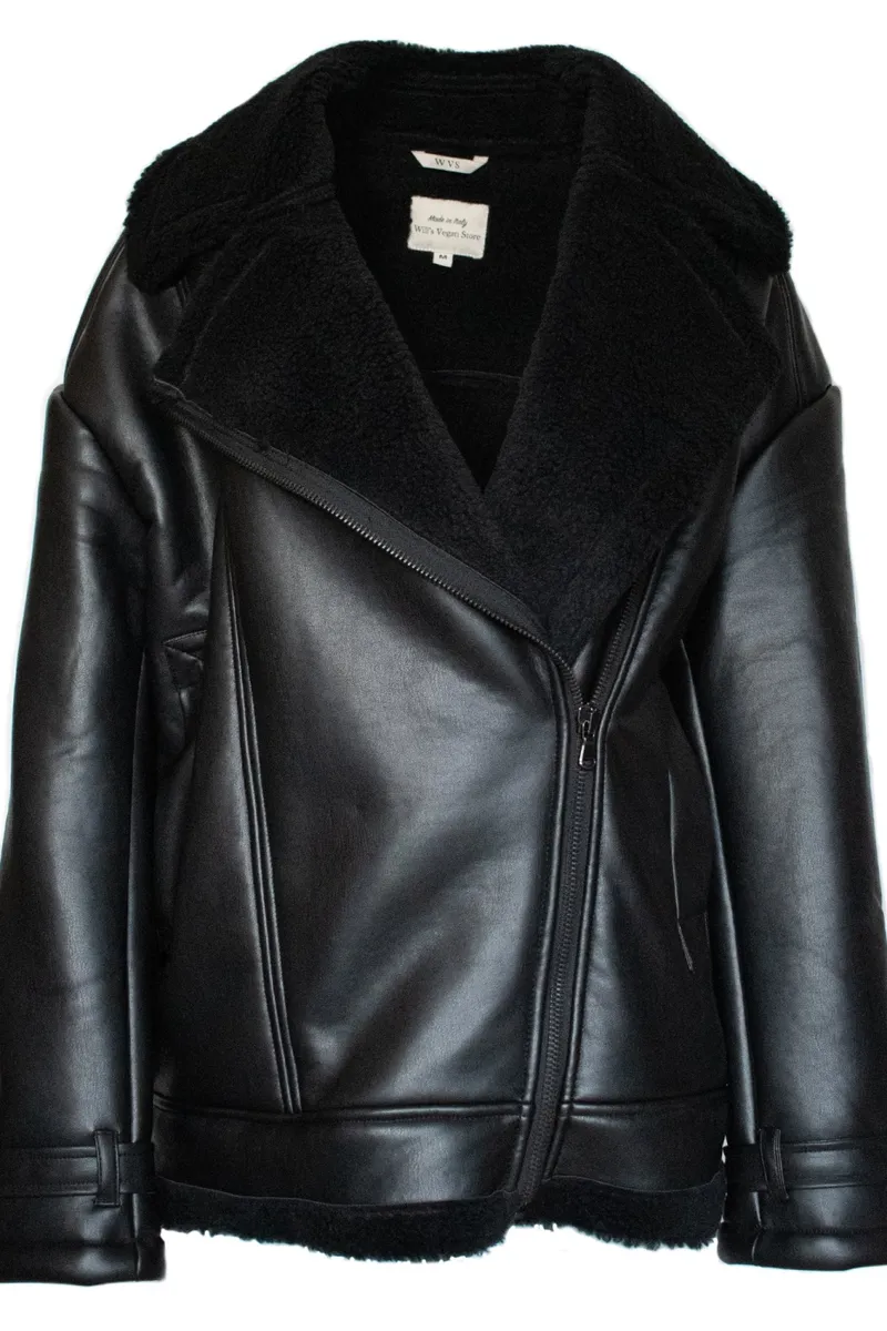 Will's Vegan Store Will's Vegan Store Herren vegan Herren Oversized Recycled Vegan Shearling Aviator Jacket Schwarz, Schwarz, – Produktbild 2 von 3