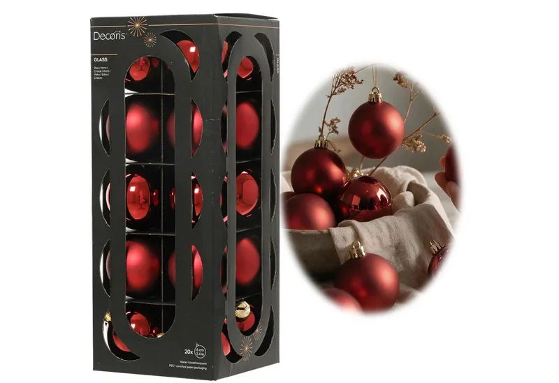 LS-LebenStil Weihnachtsbaumkugel 18-20 Design Glas Weihnachtskugeln 6cm Rot Ochsenblut Christbaum Deko (18 St), Edle Weihnachtsdeko Matt / Glänzend Weihnachtsbaumschmuck Deko Kugeln, Rot, – Produktbild 1 von 4
