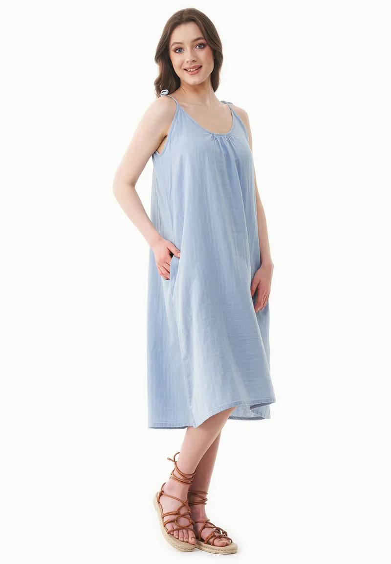 ORGANICATION ORGANICATION Damen vegan Kleid Musselin Eisblau, Hellblau, – Produktbild 1 von 1
