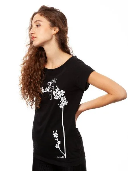 FellHerz FellHerz Damen T-Shirt Catlove Bio & Fair & Handbedruckt, Schwarz, – Produktbild 5 von 6