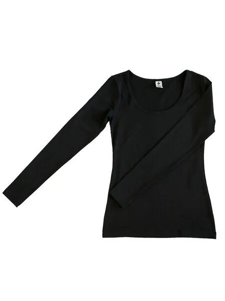 Leela Cotton Leela Cotton Damen Langarmshirt Rundhals 5 Farben Bio-Baumwolle T-Shirt 4412, Schwarz, – Produktbild 1 von 3