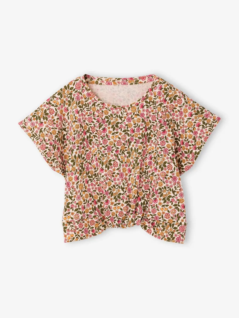 Vertbaudet Bluse mit überschnittenen Ärmeln, Weiß bedruckt, – Produktbild 2 von 4