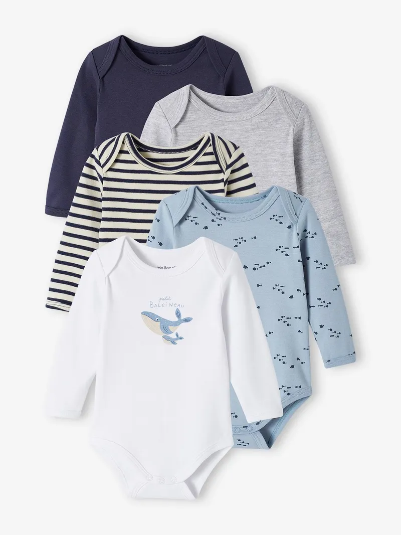 Vertbaudet 5er-Pack Baby Schlupfbodys, Nachtblau+grau+gestreift+blau+, – Produktbild 1 von 4
