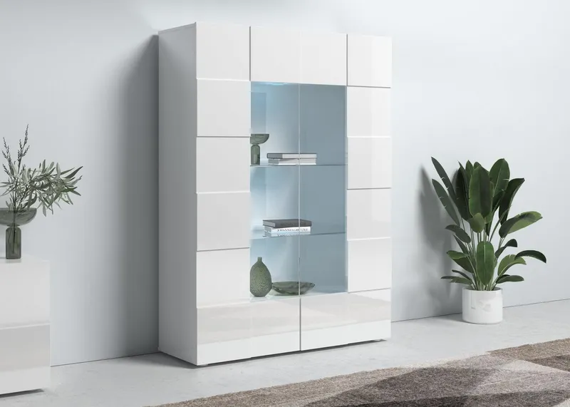 Home affaire Vitrine Dama Höhe 166 cm, Breite 121 cm, Stauraumvitrine mit 2 Türen, Standvitrine - Front in 3D-Optik, viel Stauraum, verschiedene Farben, Weiß, – Produktbild 1 von 5
