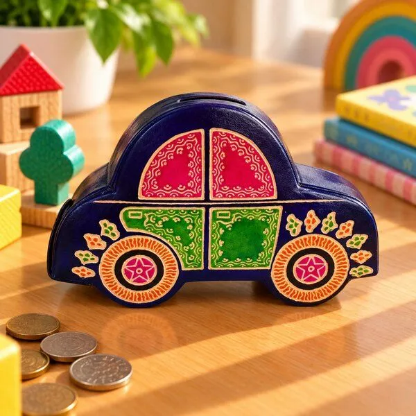 Janselo Auto Kinder-Spardose aus Shanti-Leder in Blau – Produktbild 1 von 4