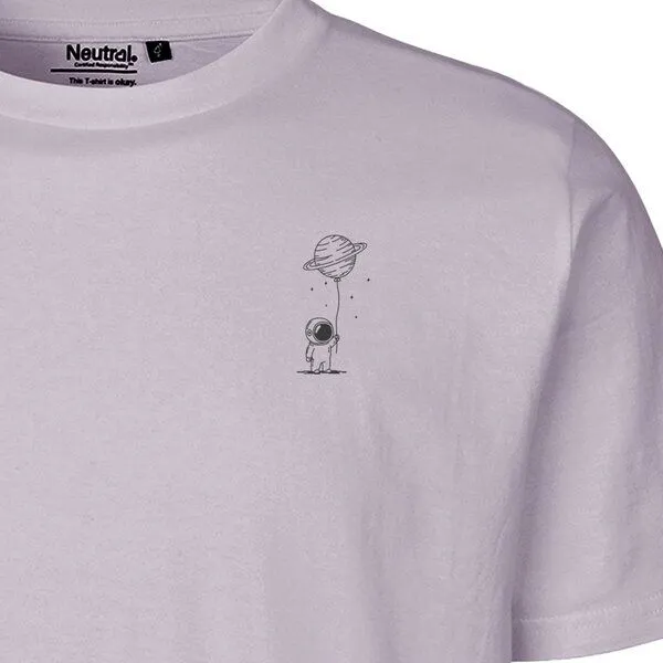 HANDGEDRUCKT HANDGEDRUCKT "Kosmokind" Unisex T-Shirt aus reiner Baumwolle (kbA), Dusty purple, – Produktbild 1 von 3