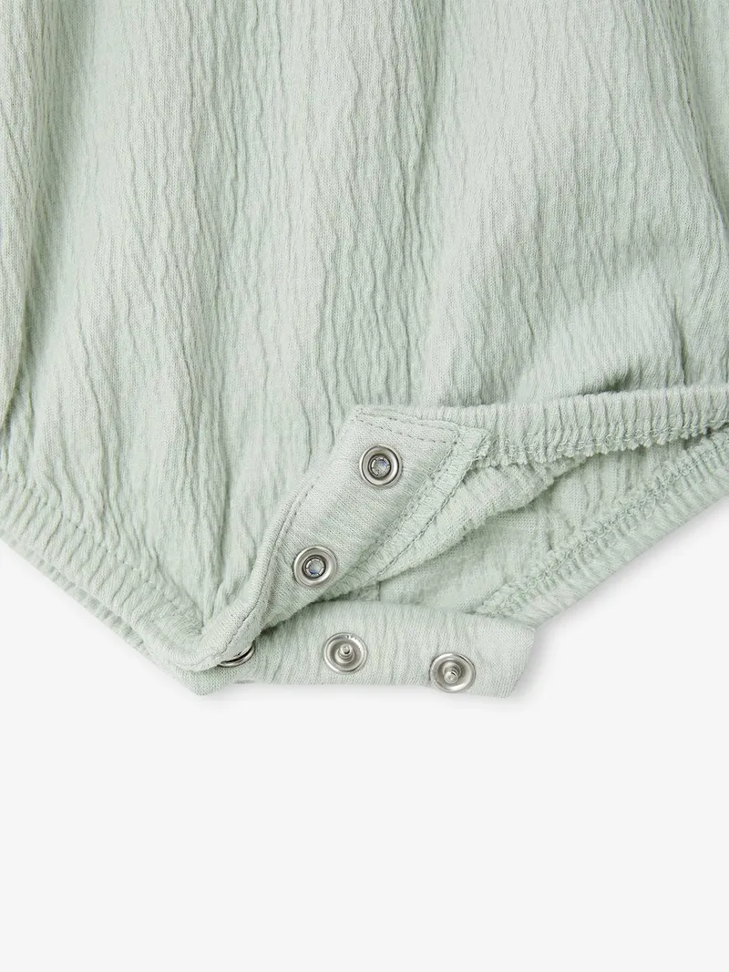 Vertbaudet Baby Kurzoverall mit gesmokten Ausschnitt und Volantärmeln, Aqua, – Produktbild 4 von 4