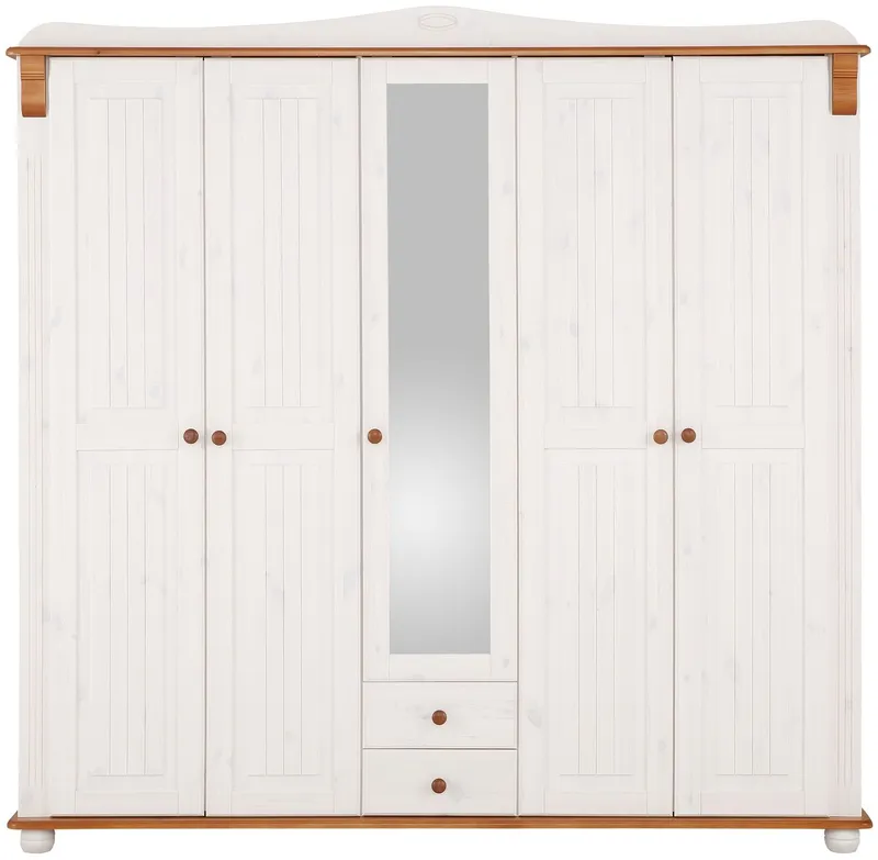 OTTO home Kleiderschrank Adele (Breite x Höhe x Tiefe ca: 207 cm x 191 cm x 53,5 cm) Massive Kiefer,Spiegel, Landhausstil, Weiß, – Produktbild 1 von 5