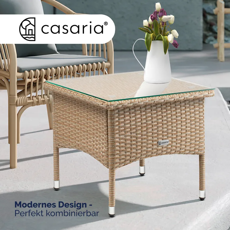 Casaria® Polyrattan Beistelltisch Grau-Beige 50x50x45cm, Grau, – Produktbild 2 von 2