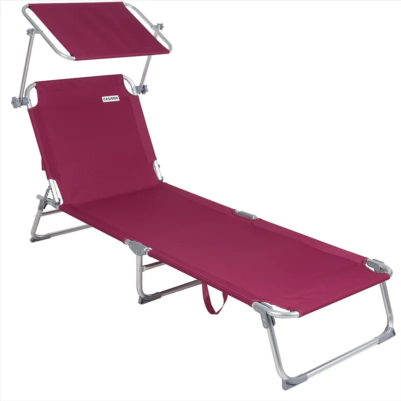 Casaria® Gartenliege Ibiza Rubinrot 190x59x29cm Alu Sonnendach, Rot, – Produktbild 2 von 2
