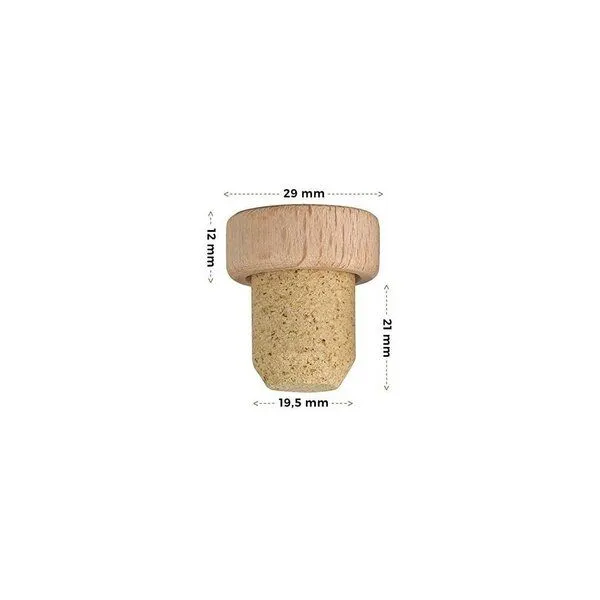 Kork-Deko Kork-Deko Griffkorken mit Holzgriff 19,5mm | Holzgriffkorken | Presskork | Für Gin, Spirituosen, Öle und Saft | Griffgröße 29 x 12 mm | 10er-Pack – Produktbild 3 von 3